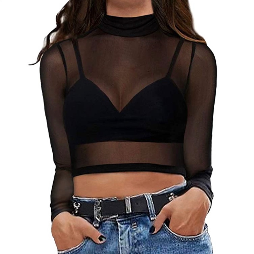 Women’s long sleeve mesh crop top